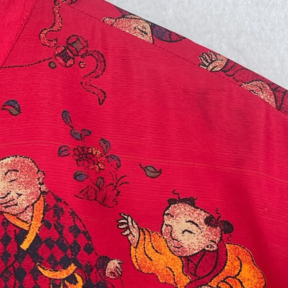 CHICOS Blouse 3 XL Asian Chinese Print Silk Satin Mandarin Collar Button Up Red_6